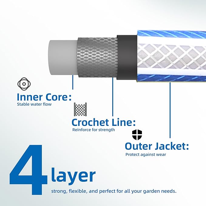 Lead-in Blue Short Garden Hose 3/4 in. x 5 ft. -No Kink, Leak Free, Flexible, Male to Female Fittings -Heavy Duty Lightweight PVC Water Hose -150PSI Work & 500PSI Burst, for Reel Cart & Commercial Use