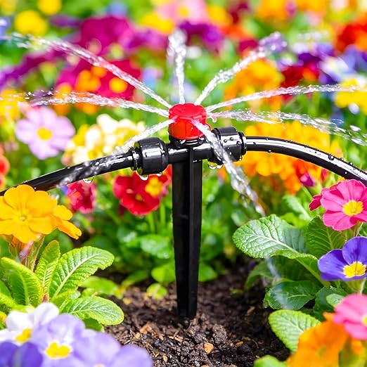 Push-to-Fit Drip Irrigation Emitters for 1/4" Drip Irrigation Tubing, 20 Pcs Adjustable 360 Degree Water Flow Drippers Sprayer on Stake 360° Full Circle Multi-Stream Irrigation In-line Dripper