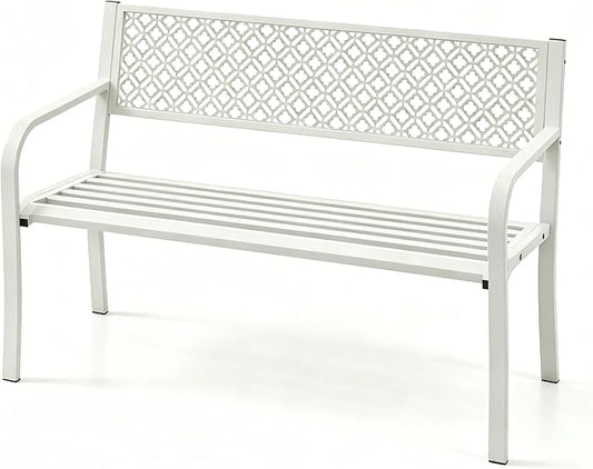 Garvee Outdoor Metal Garden Bench for 2 Person, Heavy Duty Steel Patio Bench 790 Lbs Capacity, Weather Resistant Black Porch Seating with Geometric Backrest, Outdoor Furniture for Yard, Deck, Entryway
