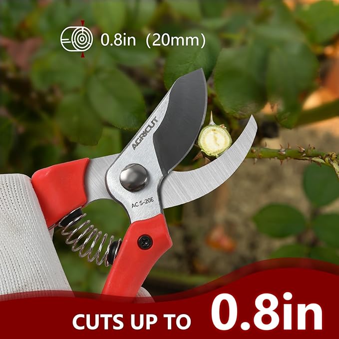 AGRICUT Pruning Shears, 7/8-Inch Cut Capacity Hand Clippers, Bypass Pruners, Gardening Scissors with Sharp Steel Blade (PP Handle, High Carbon Steel)