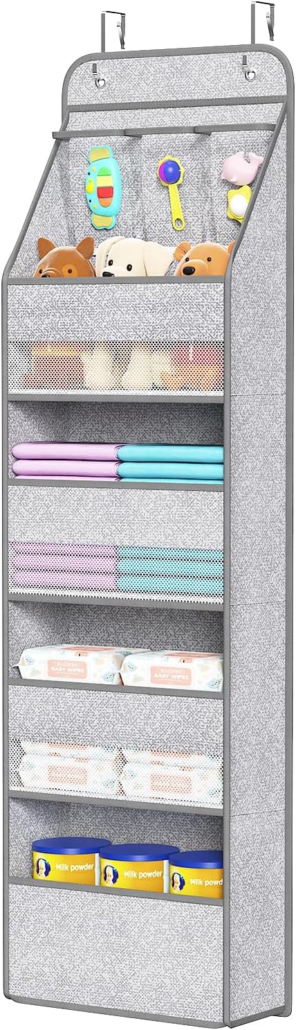 Univivi Over Door Hanging Organizer for Baby Nursery, Grey Pattern, 5-Shelf