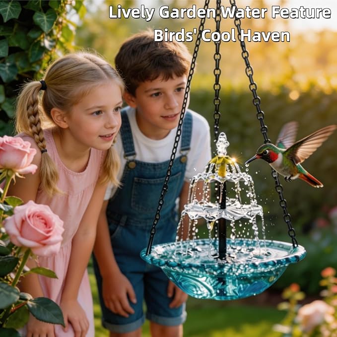 2026 New Solar Cascade Hanging Bird Bath Fountain – Outdoor Bowl Bird Bath with Solar Pump, Large Hanging Fountain for Hummingbirds, Gardens, Patio & Backyard