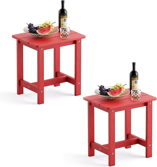 LUE BONA Outdoor Side Table, HDPS Small Outdoor Adirondack Side Tables, Outside End Table for Patio, Porch, Deck, Pool, Weather Resistant/Easy Maintenance, Bright Red