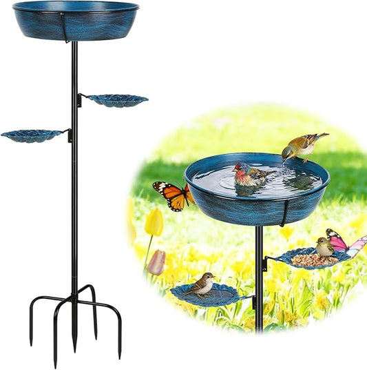 Metal Bird Bath for Outdoor - Garden Bird Bath with Removable Bowl Heavy-Duty Base, Winter Birdbath Feeder Rust-Proof Birdbaths for Garden Yard Lawn Decor, Easy to Install(Blue)
