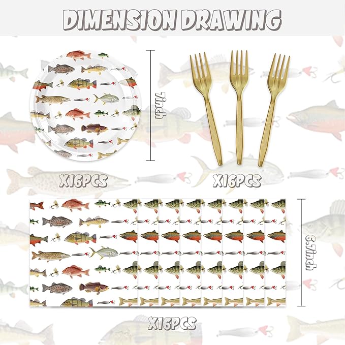 48Pcs Go Fishing Birthday Party Decorations - Ofishally One Gone Fishing Paper Plates Napkins Forks Birthday or Baby Shower Supplies Set for 16 Guests