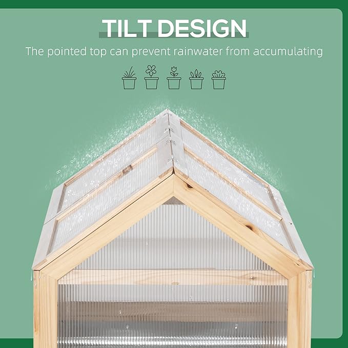 Raised Garden Bed with Polycarbonate Greenhouse, Wooden Garden Cold Frame Greenhouse, Flower Planter Protection, 48" x 24" x 32", Natural