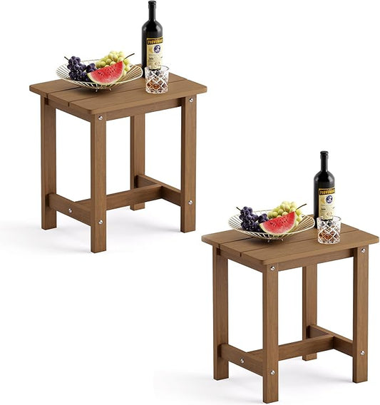 LUE BONA Outdoor Side Table Set of 2, HDPS Small Outdoor Table, Adirondack Side Table, Outside End Table for Patio, Porch, Deck, Pool, Weather Resistant/Easy Maintenance/Indoor or Outside Use, Brown