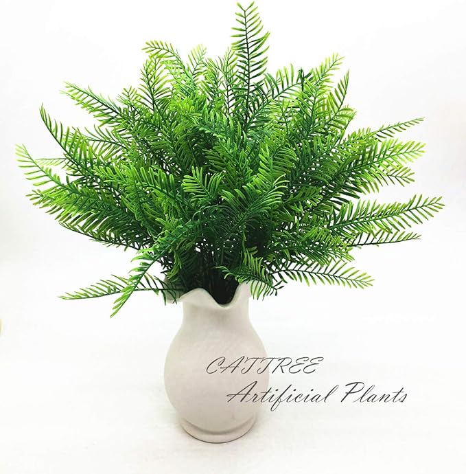 CATTREE Artificial Shrubs, Plastic Plants Bamboo Grass Fake Green Bushes Greenery Leaves Wedding Indoor Outdoor Home Garden Verandah Office Table Centerpieces Arrangements Decoration 6 pcs