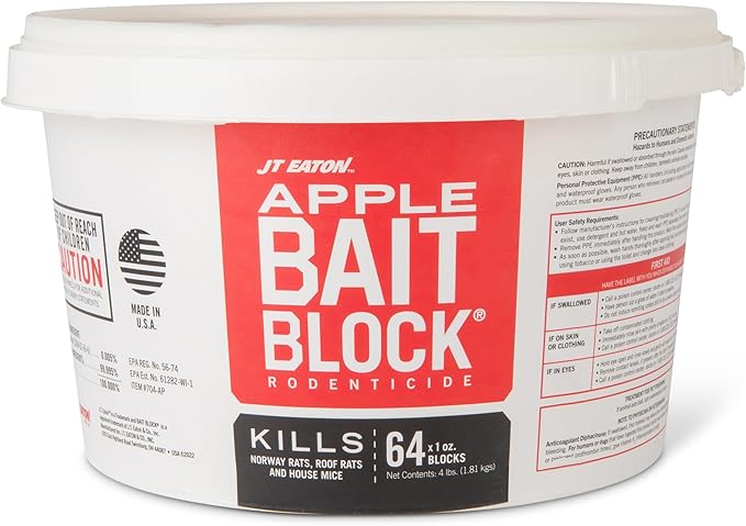 Bait Block Apple Flavor Rodenticide – 4 lb. Pail – Effective Rodent Control Bait Blocks – Long-Lasting and Easy to Use | 1 oz Anticoagulant Bait Blocks; Apple Flavor; For Use in Tamper-Resistant Bait Stations; 4 lb Pail