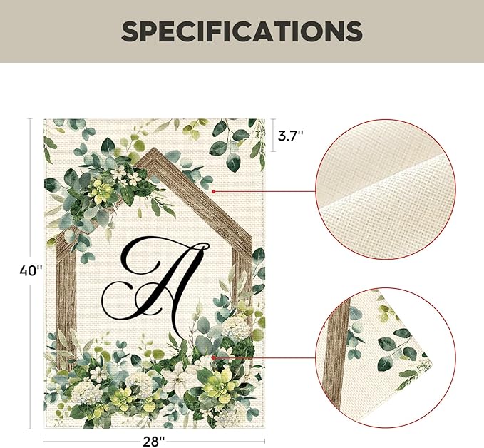 AVOIN colorlife Initial Letter A Monogram House Flag 28x40 Inch Double Sided Outside, Spring Floral Family Last Name Yard Decoration