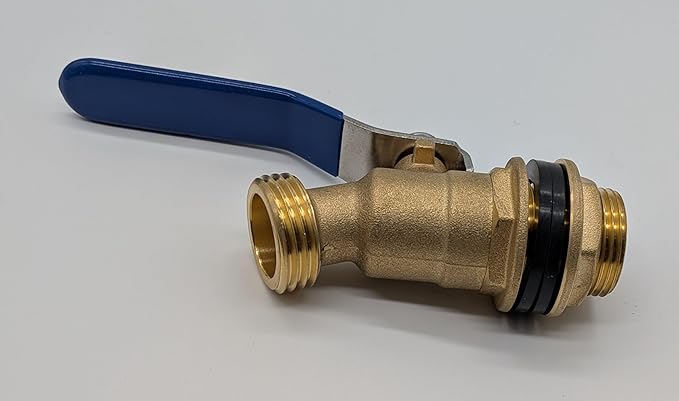 Brass Rain Barrel Spigot Valve, 3/4" NPT to 3/4" GHT Thread, Blue Handle Ball Valve for Garden Hose Connection