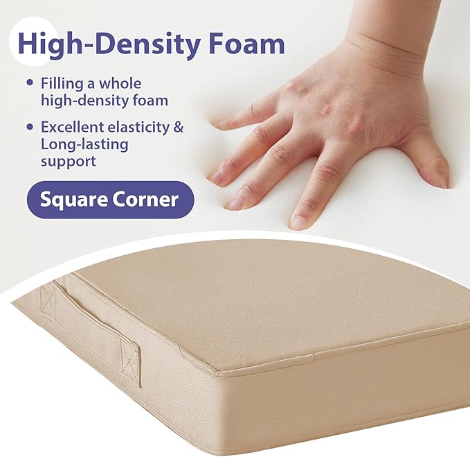 IPYNBAP Outdoor Chair Cushions Set of 4 -Waterproof Outdoor Seat Cushions for Patio Furniture, Patio Chair Cushion with Handle and Ties, Square Out Door Chair Pads,17" x 16" x 2",Beige