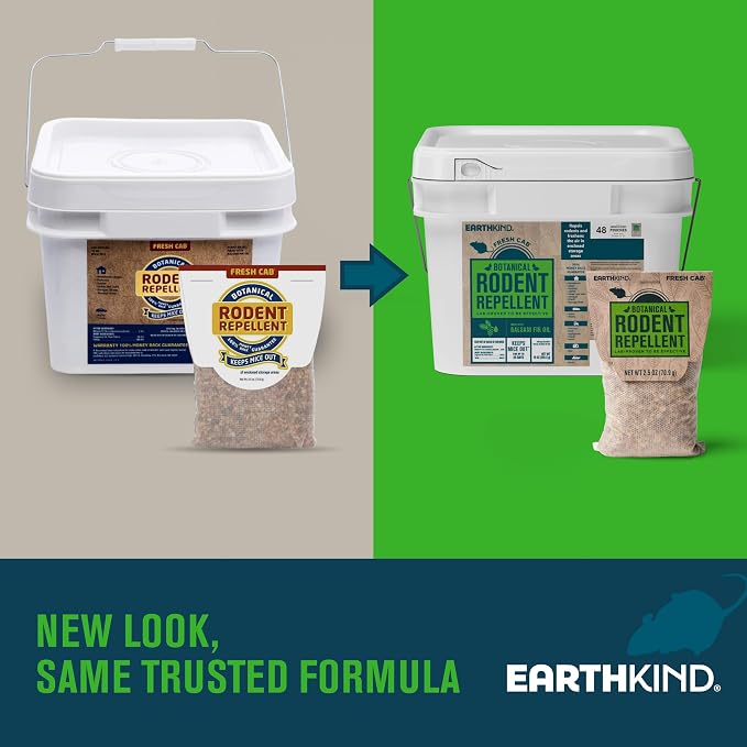 EarthKind Fresh Cab Rodent Repellent & Pouch Pod - Botanical Rodent & Mouse Repellent - Made with Plant Fibers & Essential Oils - New Packaging - 48-Pack, 1 Bucket