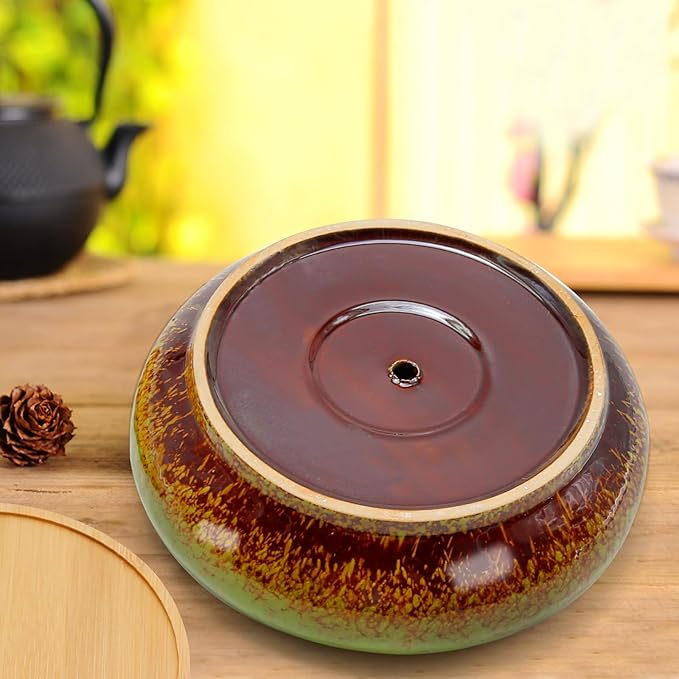 7.4 inch Ceramic Bonsai Pots with Trays Shallow Planters, Succulent Planters with Drainage Hole, Round Large Shallow Pots, Bonsai Pots Garden Decorative Cactus Stand Flower Container (Green)