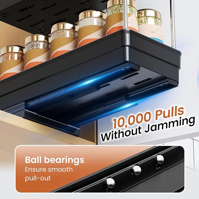 Pull Out Spice Rack Organizer for Cabinet, 2 Pack 2 Tier Sliding Spice Rack | Dual Rail, Slide Out Seasoning Organizer for Kitchen Cabinets, No Drill Installation, Space Saving Cabinet Storage Organizer
