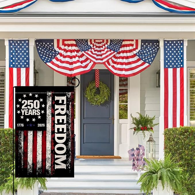 BLKWHT 250 Years America Garden Flag 12x18 Vertical Double Sided USA 250th Anniversary Freedom Banner 4th of July Patriotic Outside Decorations Burlap Yard Flag BW867