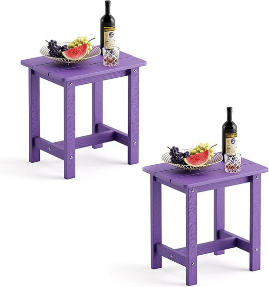 LUE BONA Outdoor Side Table Set of 2, HDPS Small Outdoor Table, Adirondack Side Table, Outside End Table for Patio, Porch, Deck, Pool, Weather Resistant/Easy Maintenance, Purple