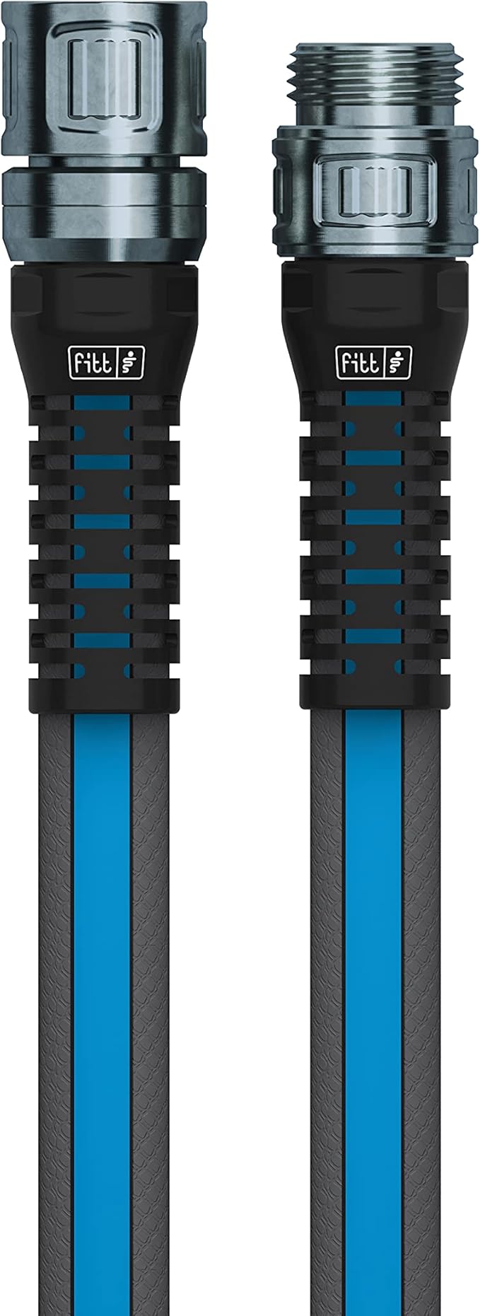 FITT Force Pro Water Hose, Lightweight Ultra Flexible Durable Kink-Free Heavy-Duty Commercial Grade Flat Garden Hose, Grey and Blue, 150-Feet x 5/8-Inch