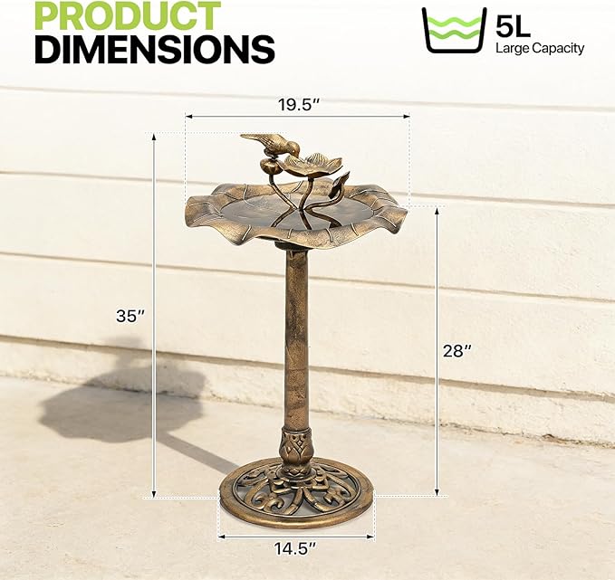 Magshion 35" Outdoor Bird Bath and Feeder for Outside, Pedestal Birdbath with Vintage Lotus Design, Durable Polypropylene Construction, Stunning Garden Accent for Lawn, Backyard & Patio, Bronze