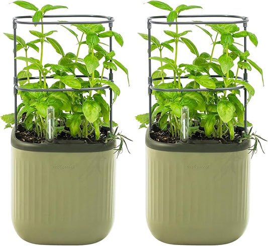 Vego garden Mini Planter Indoor Pots with Trellis Self-Watering Herb Countertop Planter for Climbing Vegetables Flowers Mint Plants Cage 2 Pack - Sage Green