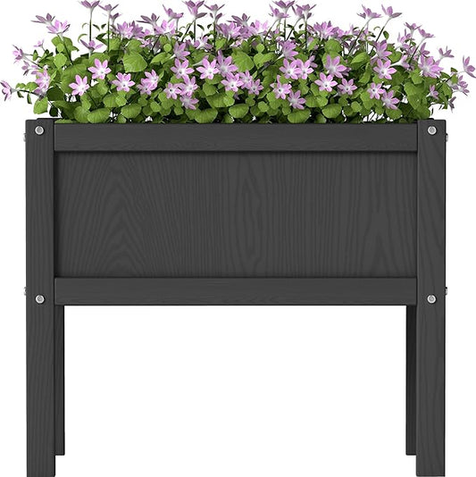 Raised Garden Bed with Drainage Hole Waterproof Small HDPE Elevated Planter Box with Legs Stable and Durable to Plant Herb Vegetable Flower,Patio,Balcony Outdoors/Indoors Black