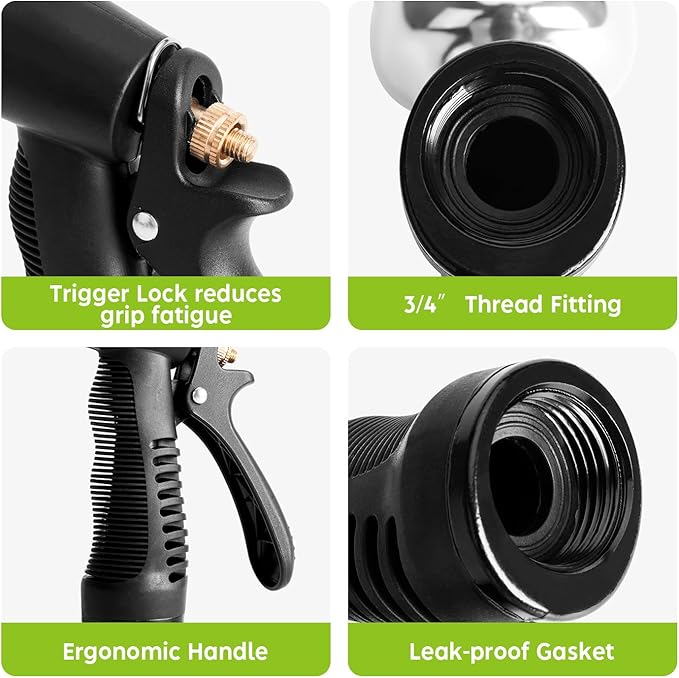 Heavy Duty Metal Water Spray Nozzle with 9 Adjustable Watering Patterns, Garden Hose Nozzle Sprayer for Watering Lawn and Garden,car Washing, Pets.