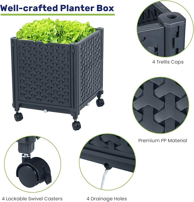 LINEX Raised Garden Bed Planter Box with Trellis, 56.7” Tomato Planters for Climbing Plants Vegetable Vine Flowers Outdoor Patio, Tomatoes Cage w/Self-Watering & Wheels
