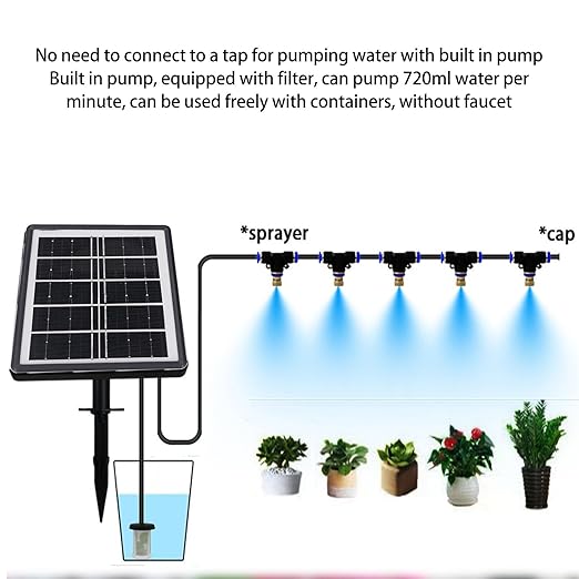 Solar Spray Irrigation System Kit, Automatic Self Watering System, Solar Powered, Weather Suitable for Greenhouse Garden Lawn