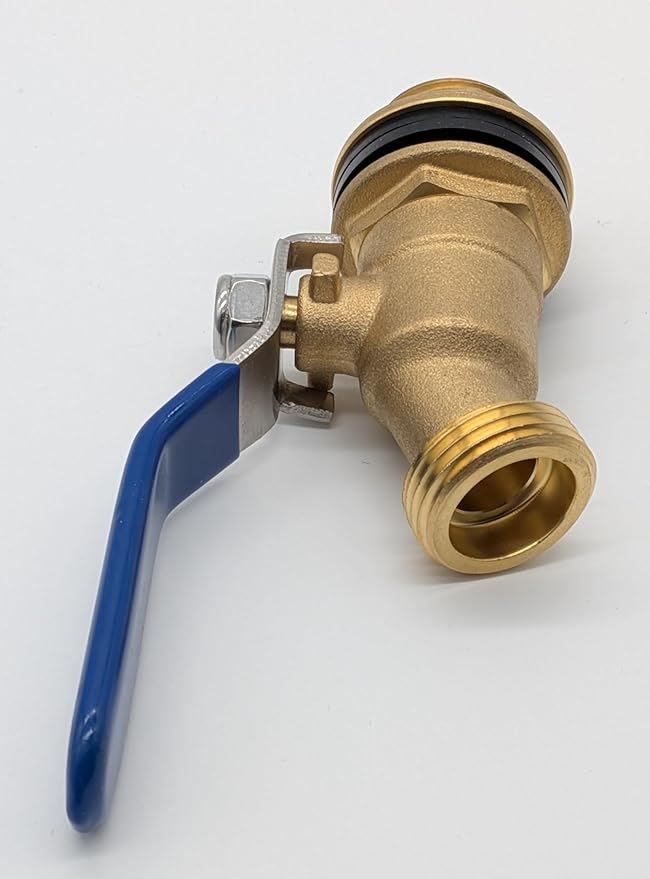 Brass Rain Barrel Spigot Valve, 3/4" NPT to 3/4" GHT Thread, Blue Handle Ball Valve for Garden Hose Connection