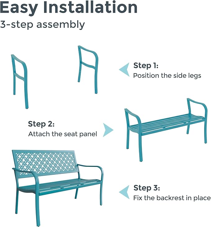 Grand patio 50" Outdoor Bench, Garden Benches with Anti-Rust Metal Powder Coated Frame, Patio Bench for Front Porch Park Outside Furniture Decor, Lake Shore