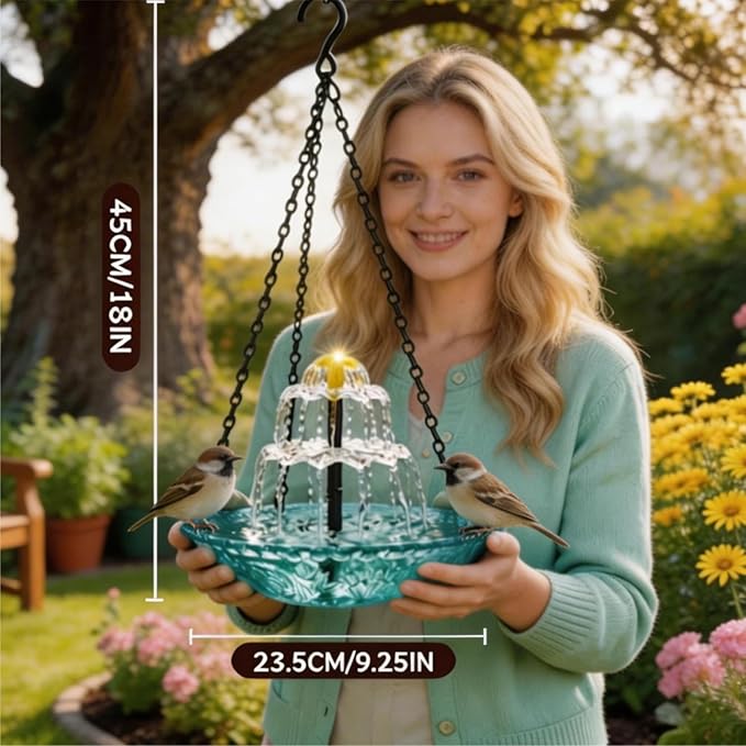 2026 New Solar Cascade Hanging Bird Bath Fountain – Outdoor Bowl Bird Bath with Solar Pump, Large Hanging Fountain for Hummingbirds, Gardens, Patio & Backyard