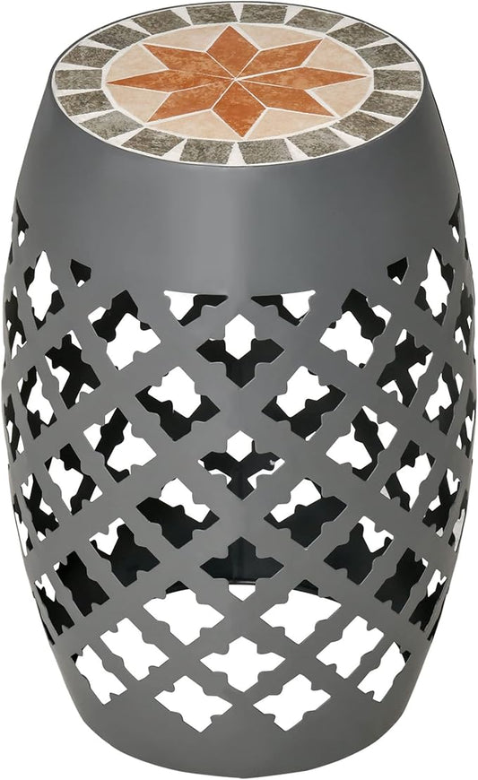 Outsunny 12" Patio Round Side Table, Outdoor Footstool, Garden Mosaic Accent Side Table, Plant Stand, Gray