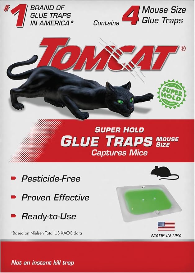Tomcat Super Hold Glue Traps Mouse Size for Mice,Cockroaches,Spiders,and Scorpions,Ready-to-Use,4 Traps,(Pack of 12)