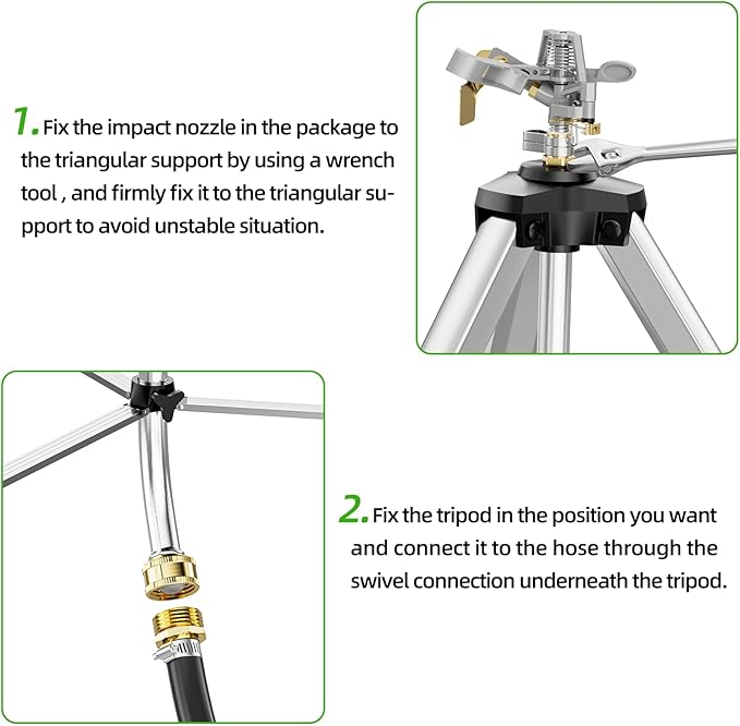 SPECILITE Brass Impact Sprinkler on Tripod Base, 48” Heavy Duty Metal Pulsating Telescoping, 360 Degree Irrigation for Large Area, Yard, Lawn, Waters up to 85ft, Covering up to 6200sqft