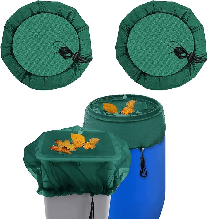 39“ Mesh Cover for Rain Barrel with Drawstring 2Pcs Rain Water Bucket Screen to keep Leaves and Debris from Falling into Bucket Green