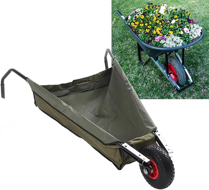 Collapsible Garden Wheelbarrow, Large Capacity Foldable Yard Cart with 10 Inch Pneumatic Wheels and Steel Frame, for Moving Grass Weeds Bark Soil, Collapsible Wheelbarrow