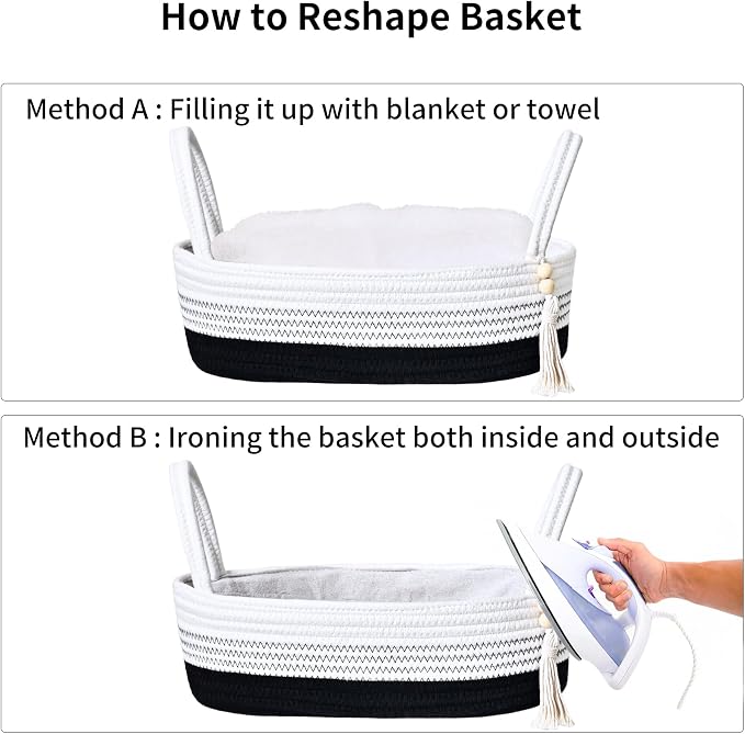 ABenkle Small Storage Basket for Toilet Tank Top - Jute Rope Woven Organizer with Handle, Boho Countertop Bathroom Decor, Toilet Paper Holder, 13x6x4 Inch