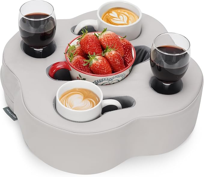Couch Cup Holder Pillow, Sofa Organizer Caddy, PUGrey | Tray Pillow, Sofa Pillow Drink Tray Bed Refreshment Caddy for iPad, Drinks, Remotes, Phones, Snacks, Removable, Washable