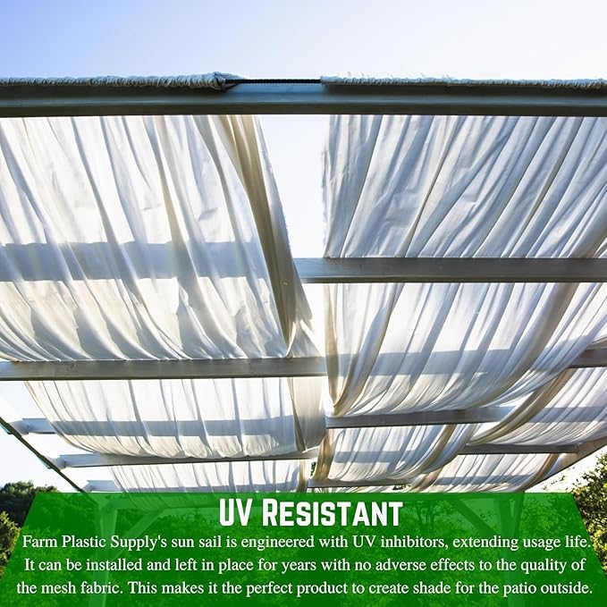 Farm Plastic Supply - White Shade Cloth - 50% - Mesh Fabric for Fence Privacy Screen, Garden Shade, Mesh Fence Screening, Shade Cloth Rolls, Wind Screen (32' x 50')
