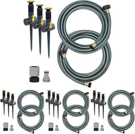 Melnor 65191AMZ Adjustable Spike Set Sprinkler Bundle,Green,Yellow,(Pack of 4)