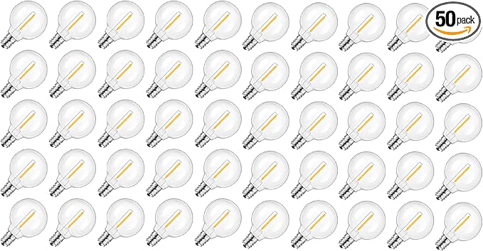 Mlambert G40 LED Replacement Light Bulbs for String Lights, Dimmable E12 Base Shatterproof Bulbs, 1W Equal to 5W, Warm White 2700K, 50Pack, Not Solar