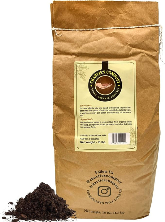 Charlie's Vegan Compost - Concentrated Organic Gardening Vegan Cruelty Free Plant Soil Amendment Dirt Booster - Indoor or Outdoor Garden Farming, Increase Yield in Vegetables, Plants - 10 Lb
