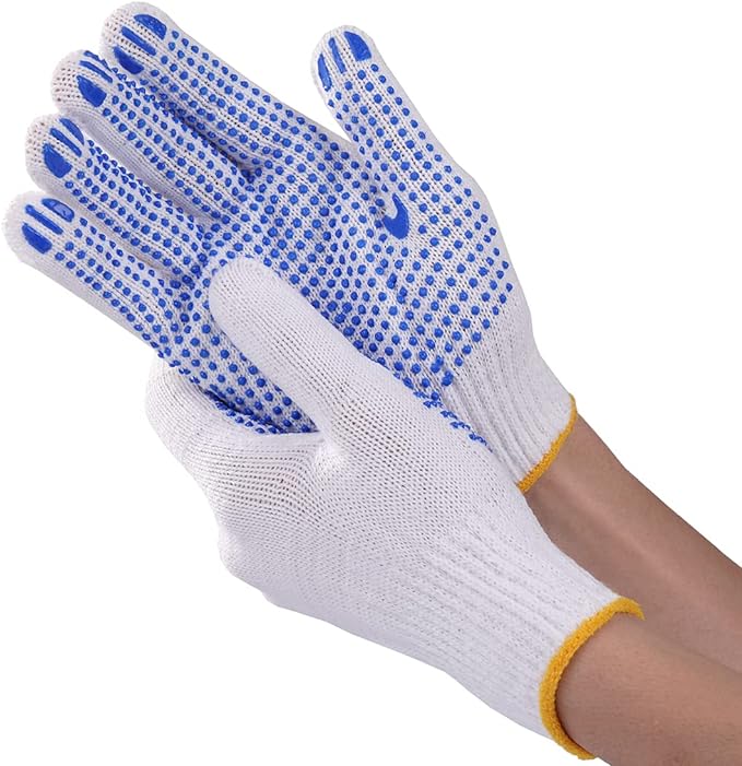 COOHORN 12Pairs Grip Safety Work Gloves Anti-slip Dots Bulk Gloves Moist Cotton Knit Gloves for Garage Warehouse Construction