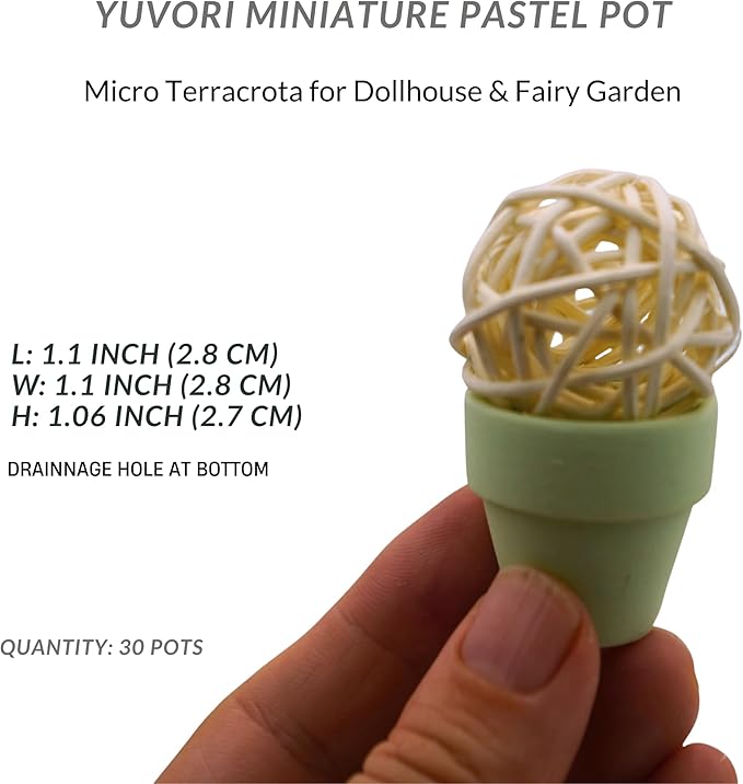 Mini Pastel Terracotta Pots for Micro Gardens – 30 Pack, 1.1” Tiny Breathable Clay Planters, Macaron Colors, for Moss, Fairy Gardens, Dollhouses, and Succulents (Green, 1.1 Inch)