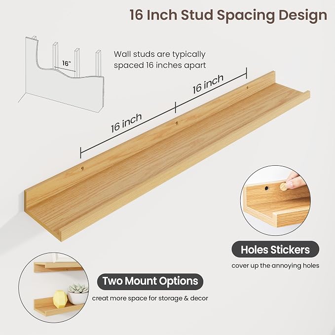 Axeman 40 Inch Floating Shelves, Oak Picture Ledge Shelf Set of 3