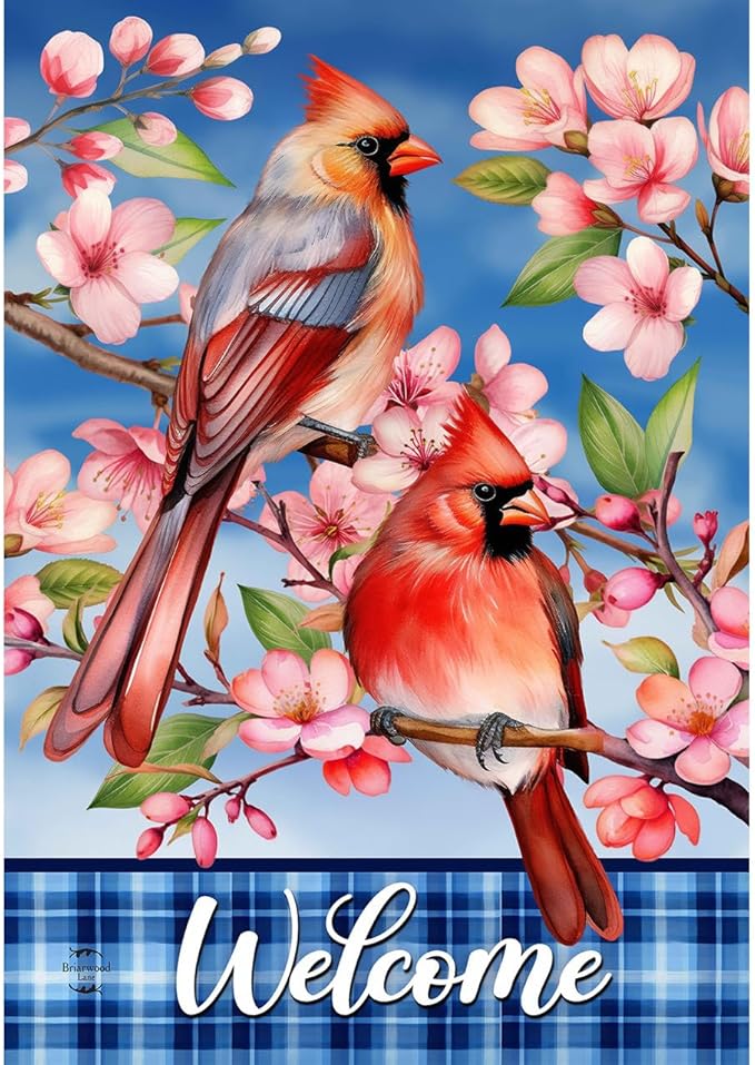 Briarwood Lane Cherry Blossom Cardinal Garden Flag