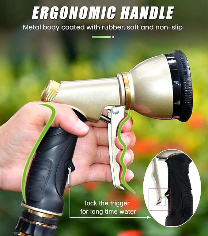 Garden Hose Nozzle Heavy Duty, 100% Metal Water Hose Sprayer Nozzle for Washing Car, Watering Plants, Washing Pets, and Home Use with 9 Adjustable Spray Patterns
