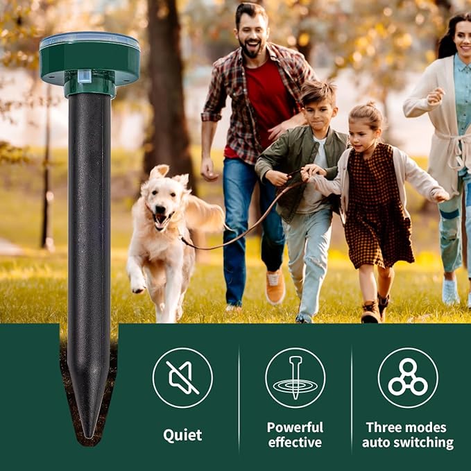 8 new Mole Repellent for lawns Gopher Repellent Ultrasonic Solar Powered Snake Repellent Deterrent Mole Repeller Vole Repellent Outdoor Lawns Garden Yard All Pests Sonic Spikes Stakes Chaser Upgrade