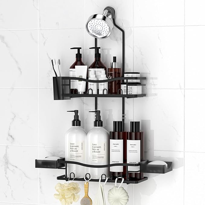 Rustproof Shower Caddy Hanging with Soap Holders for Bathroom, Black