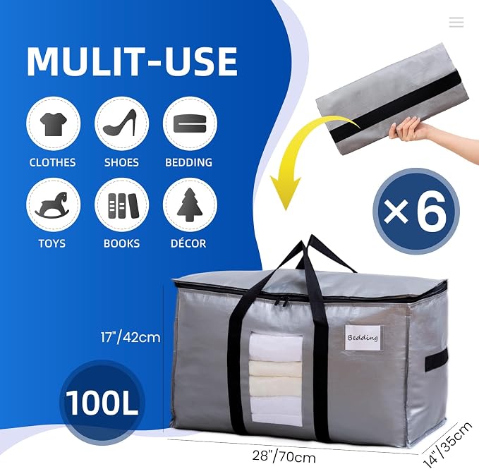 TAILI 6 Pack Silver Extra Large Moving Bags,Storage Bag with Visible Window